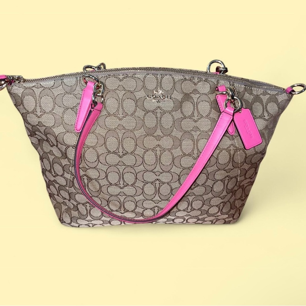 Coach Kelsey Signature Canvas Satchel - Brown and Pink